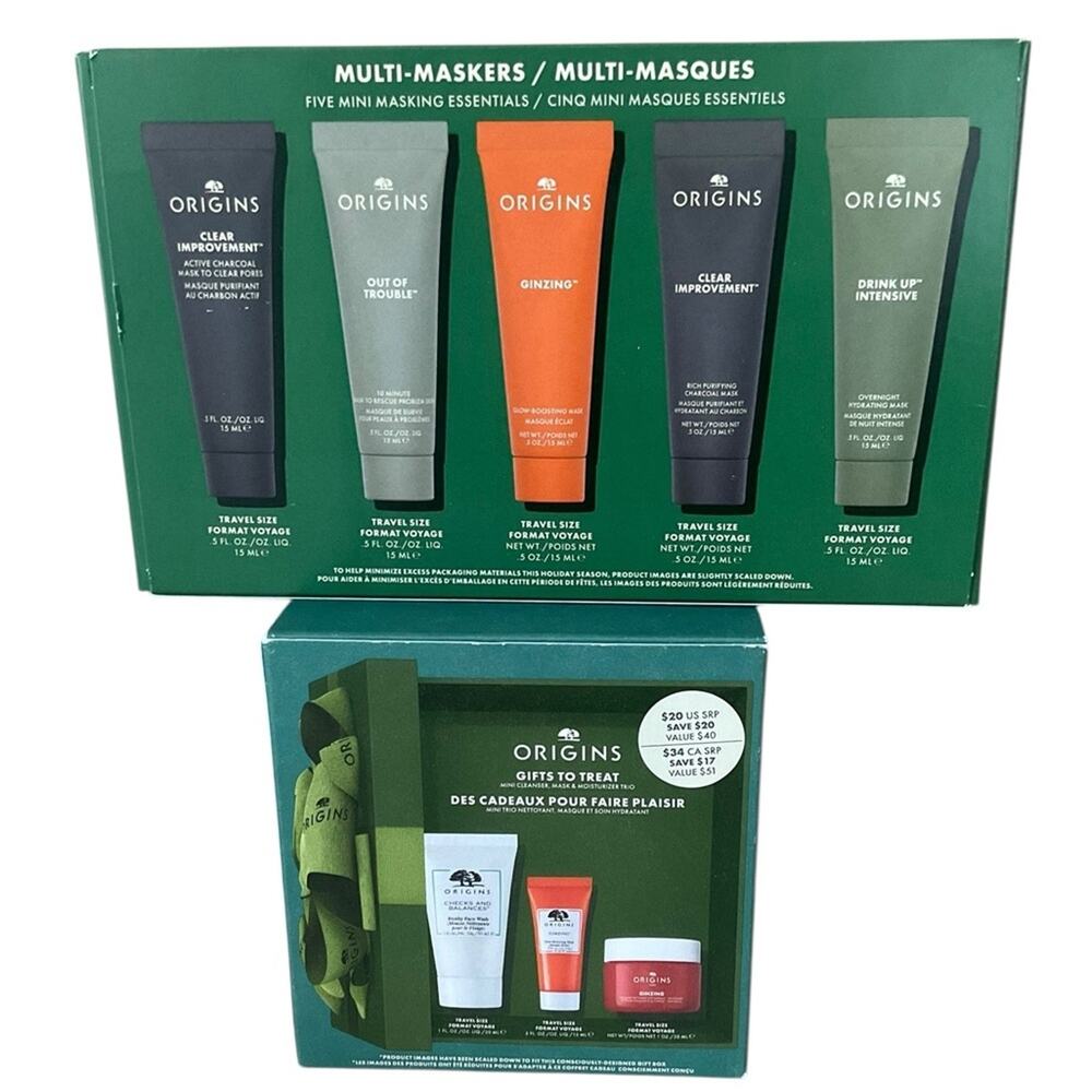 Origins Green Mini Cleanser Mask & Moisturizer Set Travel Size Multi Maskers NEW